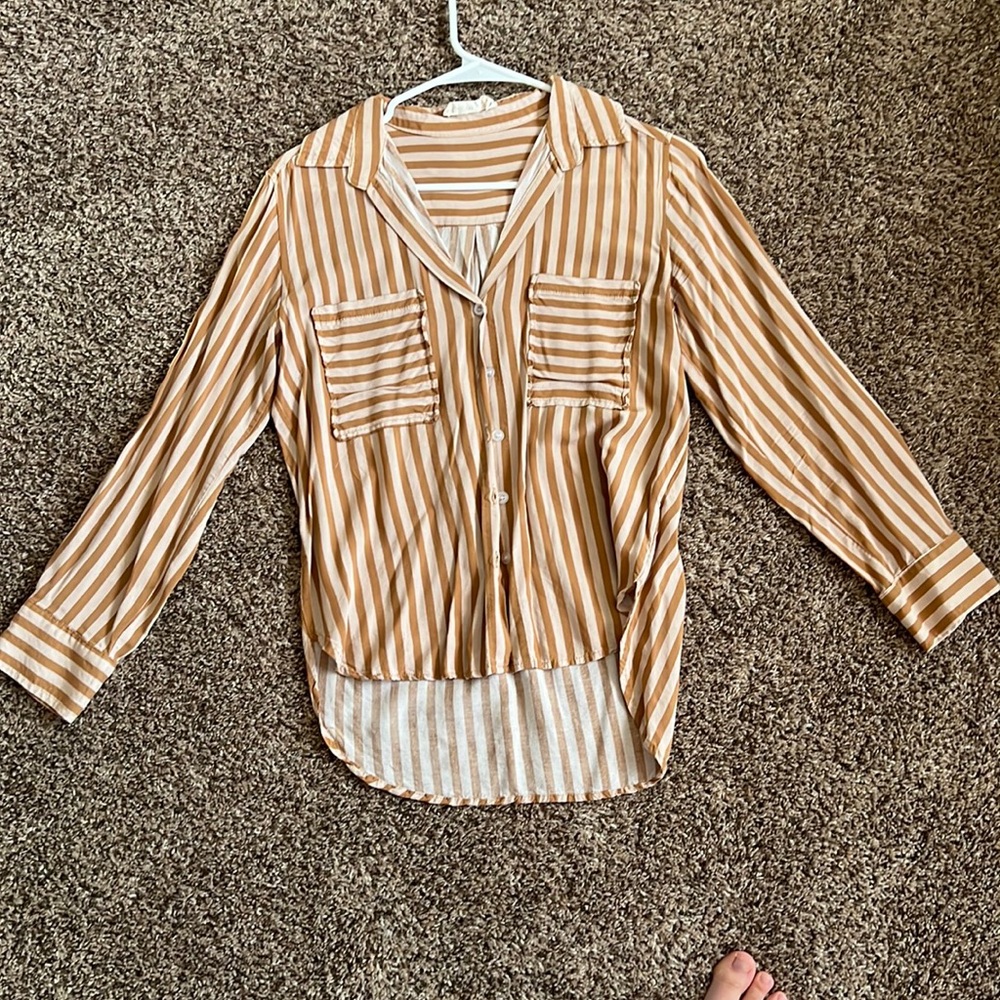 Million, striped mustard, long sleeve button up